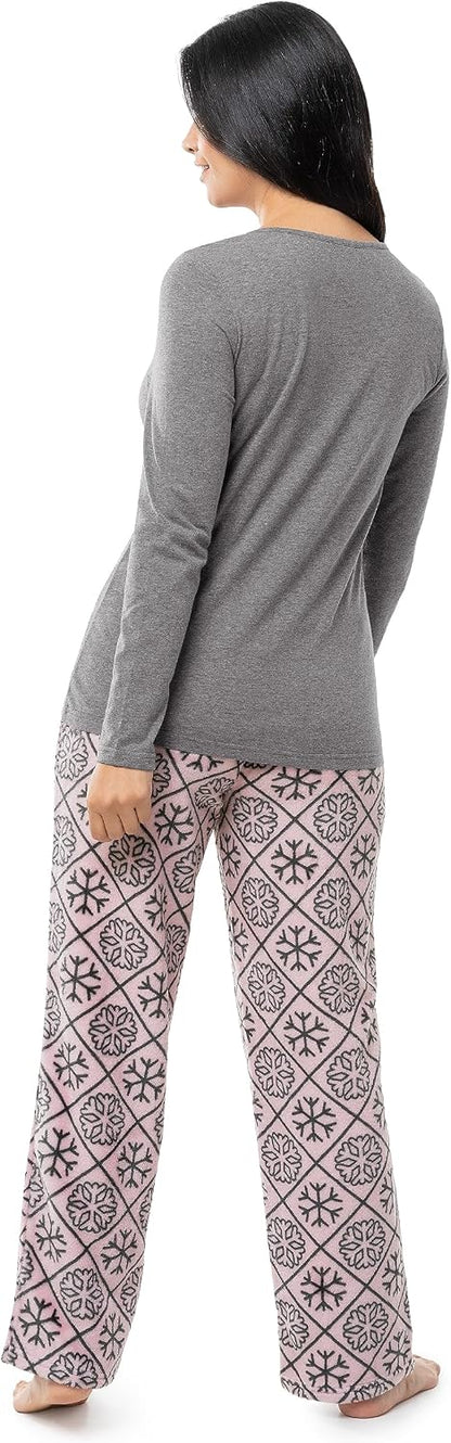Fruit of the Loom Women's Sueded Jersey Crew Top and Fleece Pant Sleep Set