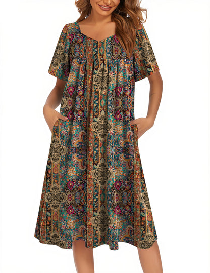 Ekouaer Womens Nightgown House Dress with Pockets Short Sleeve Moo Moos