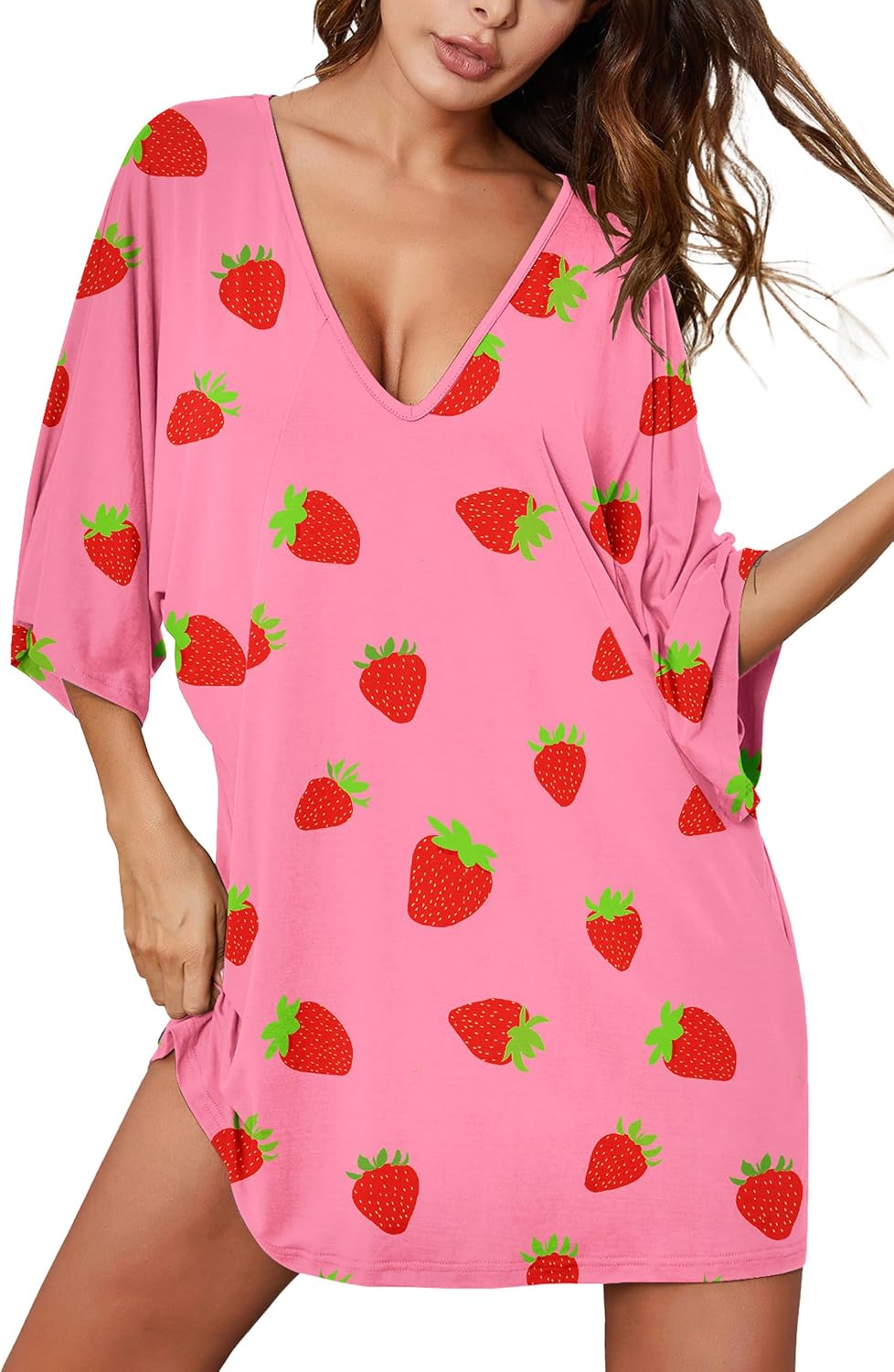 Ekouaer Nightgowns for Women Deep V Neck Sleep Shirt Oversized Night Shirt