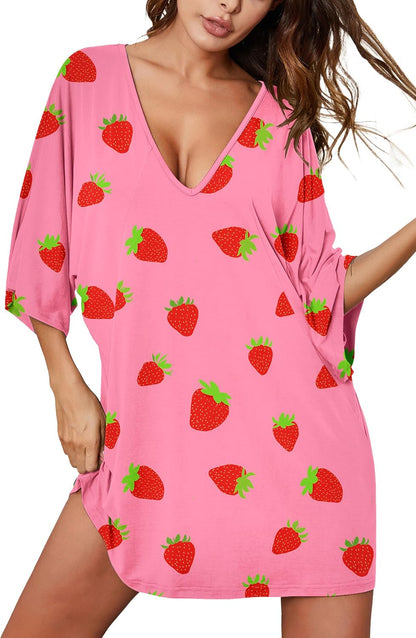 Ekouaer Nightgowns for Women Deep V Neck Sleep Shirt Oversized Night Shirt