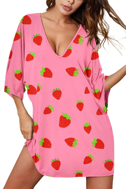 Ekouaer Nightgowns for Women Deep V Neck Sleep Shirt Oversized Night Shirt