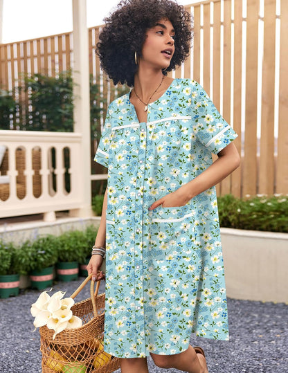 Ekouaer Nightgowns for Women House Dress with Pockets Snap Front House Coat