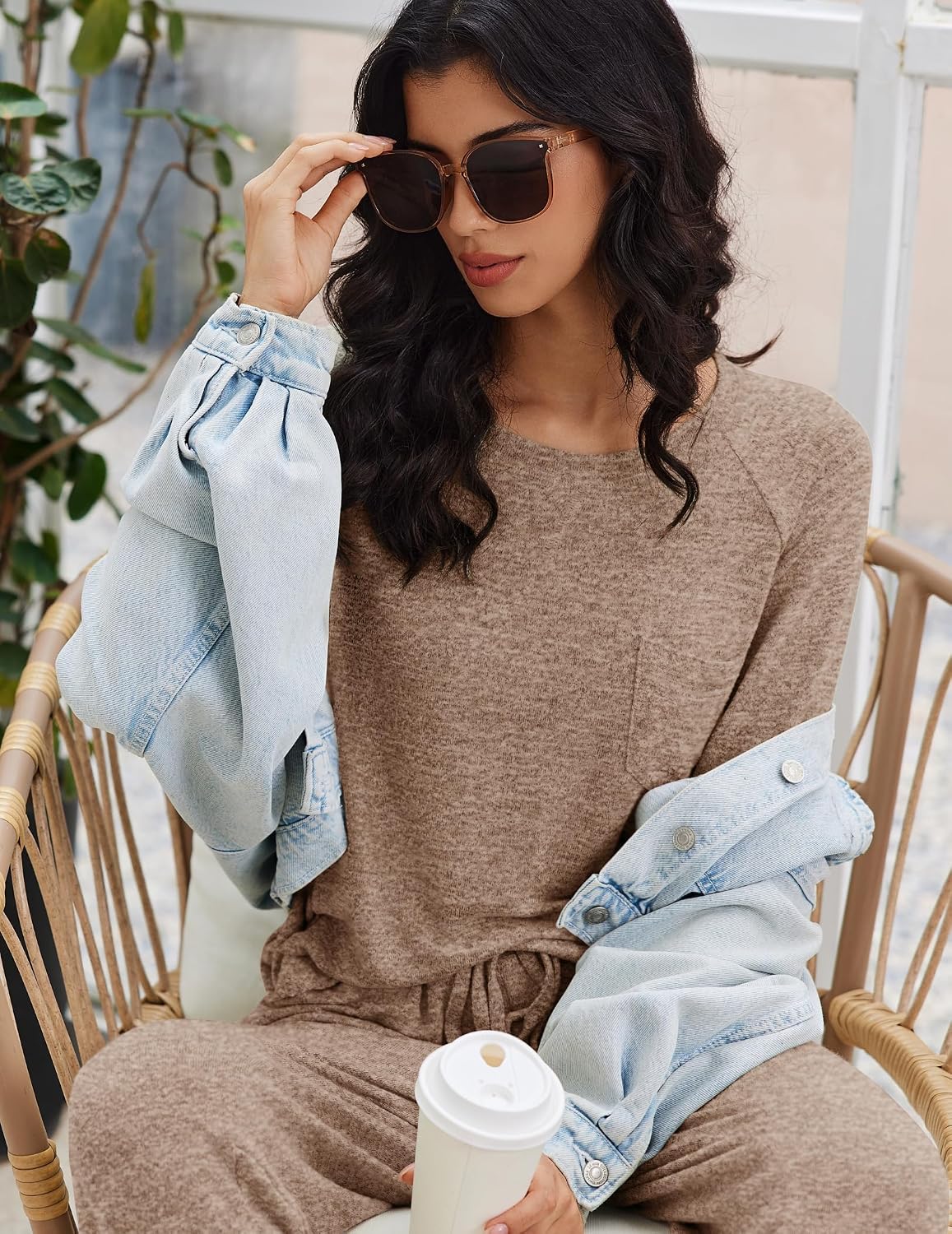 Ekouaer Womens Pajamas Set Long Sleeve Loungewear Soft Joggers with Pockets