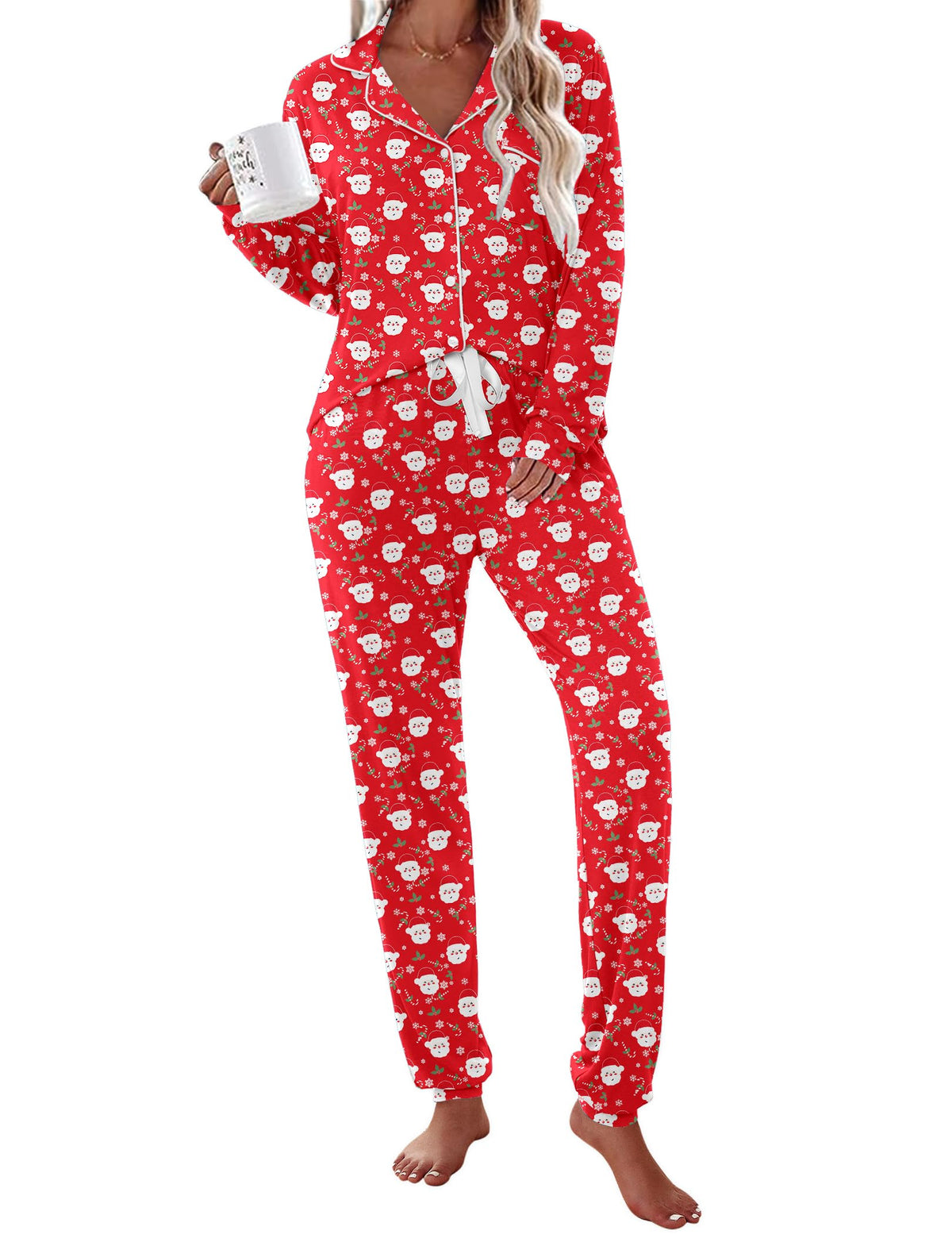 Ekouaer Pajamas Set Long Sleeve Sleepwear Womens Button Down Soft Pjs