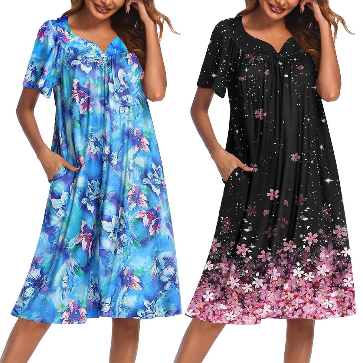 Ekouaer 2 Pack House Dresses for Women with Pockets Short Sleeve Moo Moos