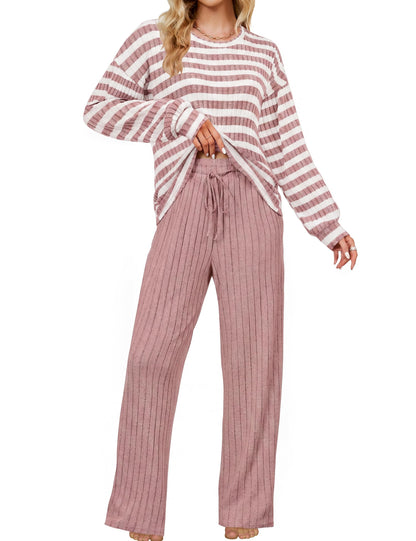 Blooming Jelly Women Ribbed Long Sleeve Pajama Sets Fall Loungewear Pockets