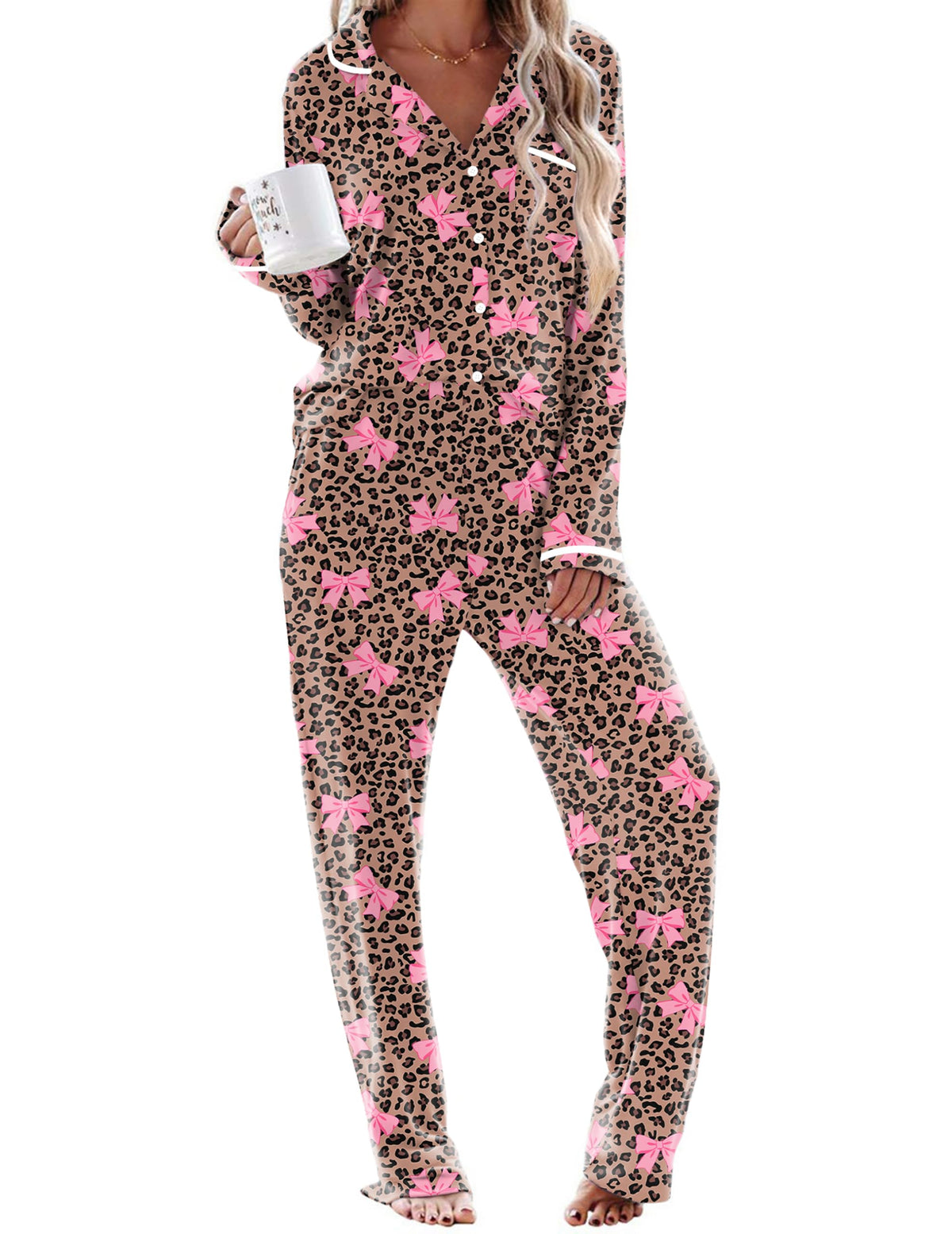 Ekouaer Womens Pajama Sets Long Sleeve Button Down 2 Piece Lounge Set