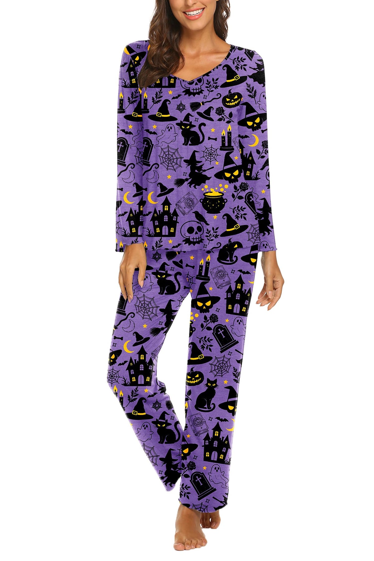 Ekouaer Pajamas for Women Set Long Sleeve Pleated Top and Pants Loungewear