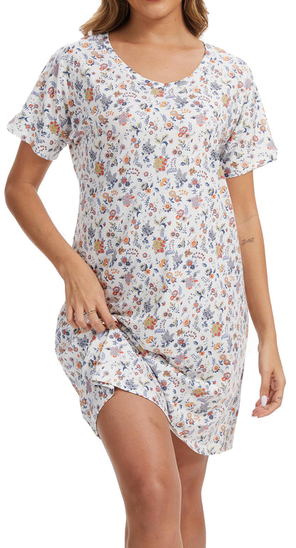 Nightgowns for Women Soft Cotton Sleep Shirts Short Sleeve Sleepwear