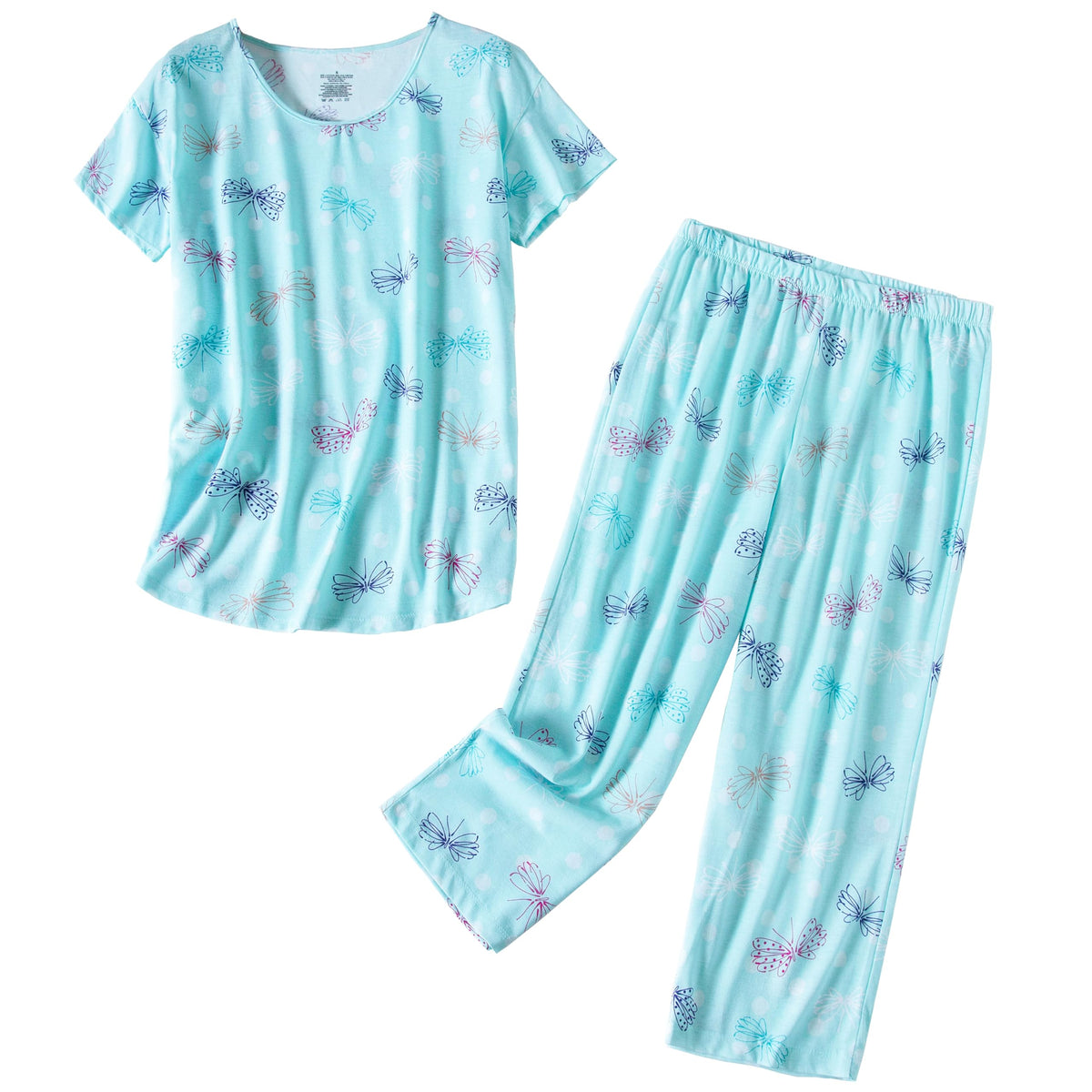 PNAEONG Womens Pajama Set Cotton Short Sleeve Top with Capri Pants Soft Pjs