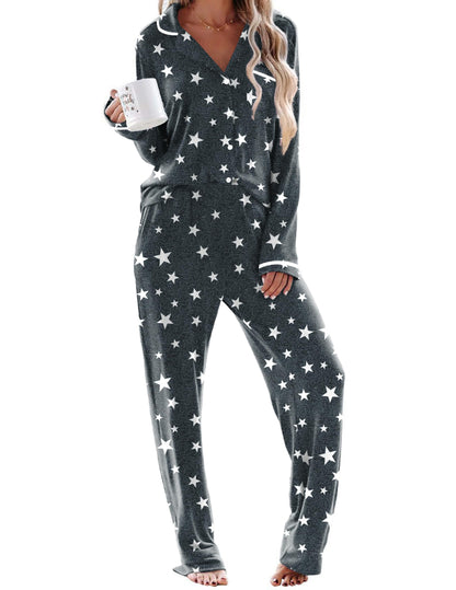 Ekouaer Womens Pajama Sets Long Sleeve Button Down 2 Piece Lounge Set