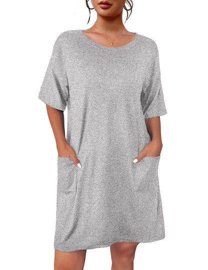 Ekouaer Womens Nightgown with Pockets Short Sleeve Sleep Shirts