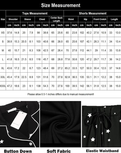 Ekouaer Pajamas Set for Women Short Sleeve Sleepwear Button Down Pj XS-XXXL