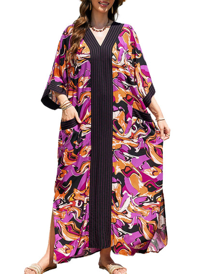 cthseie Women's Kaftan Dress Plus Size V-Neck Pocket Lightweight Swimwear Coverups Moomoo Nightgown Beach Loungewear