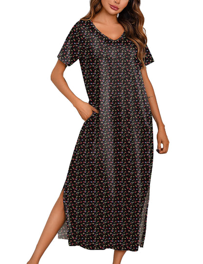 Marvmys Women Short Sleeve Nightgown Cotton Long Nightshirts with Pocket