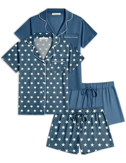 Ekouaer Womens Pajamas Set 2 Pack Button Down Summer Short Sleeve Pjs S-XXL