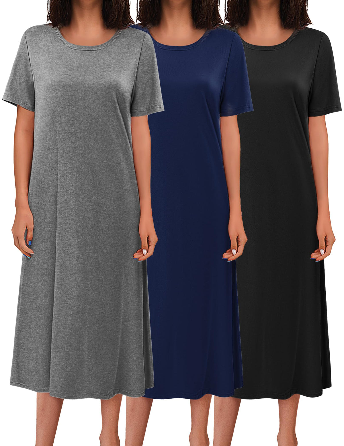 Ekouaer 3 Pack Long Nightgowns for Women House Dress Plus Size Nightshirt