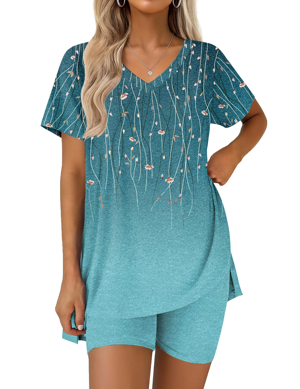 Ekouaer Pajamas for Womens Set 2 Piece Short Sleeve Matching Pj Shorts Sets