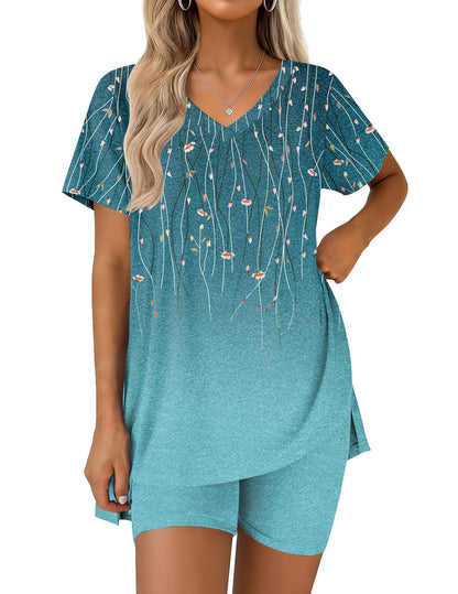 Ekouaer Pajamas for Womens Set 2 Piece Short Sleeve Matching Pj Shorts Sets