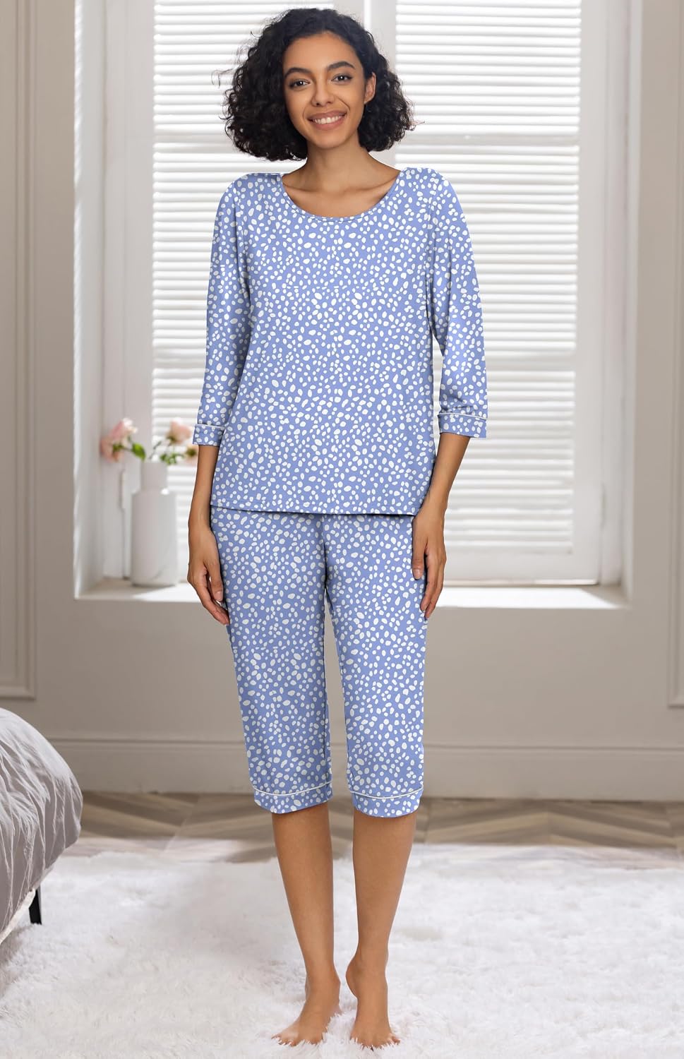 PrinStory Womens Pajama Sets Capri Pjs Soft Lounge Sets XS-4XL