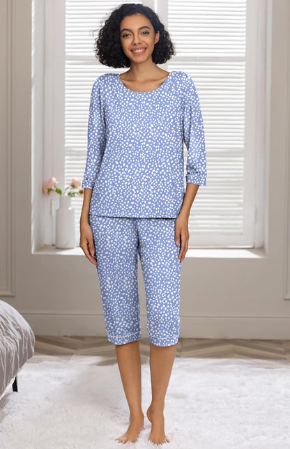 PrinStory Womens Pajama Sets Capri Pjs Soft Lounge Sets XS-4XL