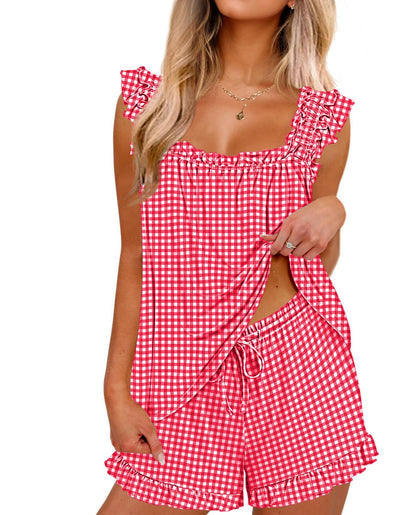 Ekouaer Pajama for Women Set 2 Piece Ruffle Pjs Soft Tank Top and Shorts