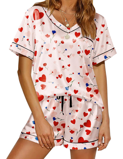 Ekouaer Silk Pajama for Women Short Sleeve Satin Pj Set Two Piece XS-XXL