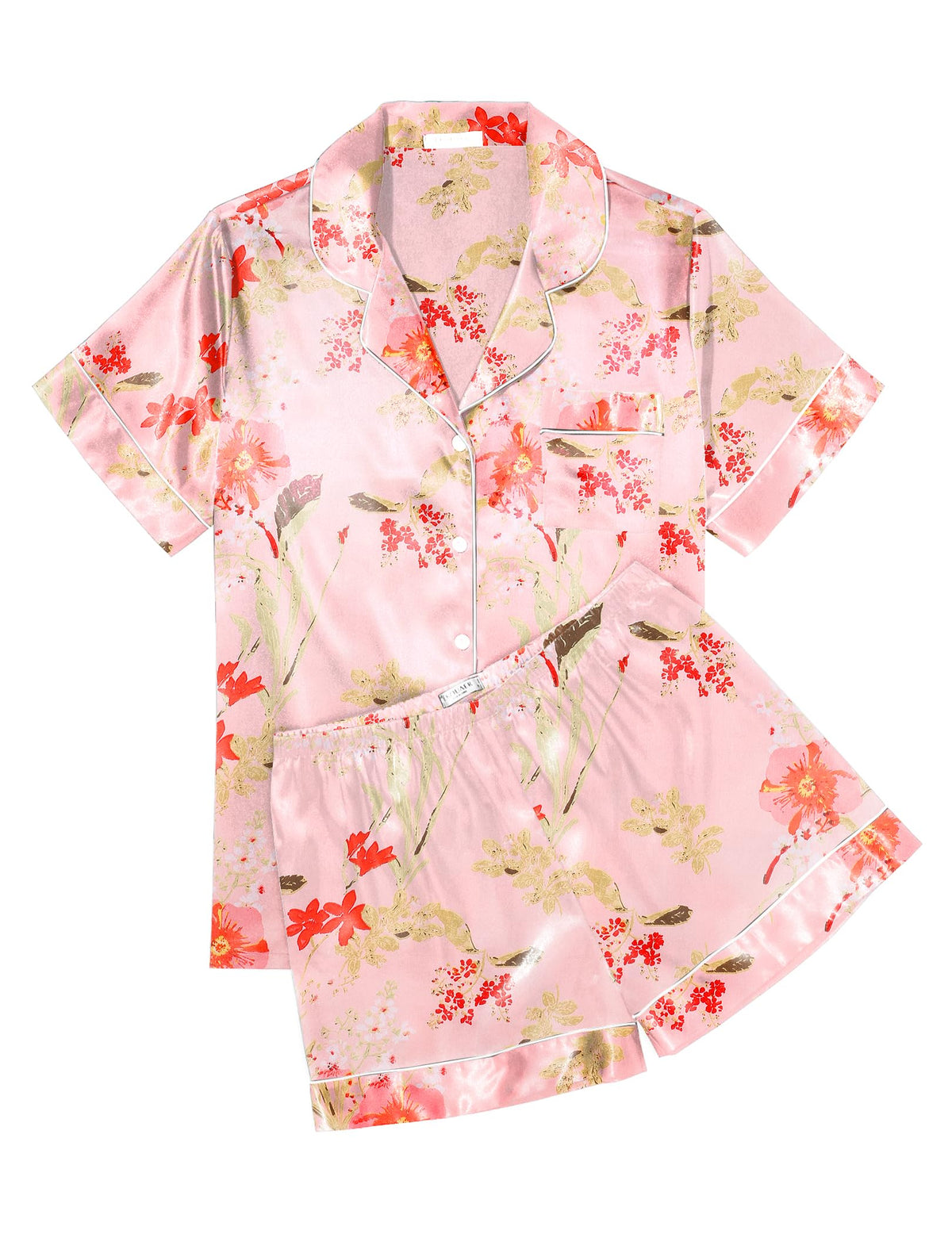 Ekouaer Womens Silk Satin Pajama Sets Soft Short Sleeve Button Up Sleepwear
