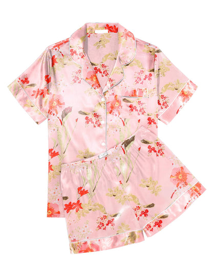 Ekouaer Womens Silk Satin Pajama Sets Soft Short Sleeve Button Up Sleepwear
