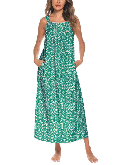 YOZLY Cotton Nightgowns for Women Embroidery Sleeveless Night Gown with Pockets S-XXXL