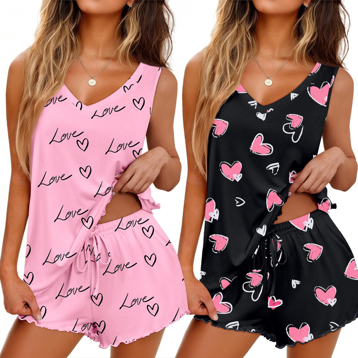 Ekouaer 2 Pack Pajamas for Women Set Soft Pjs Sleeveless Summer Sleepwear