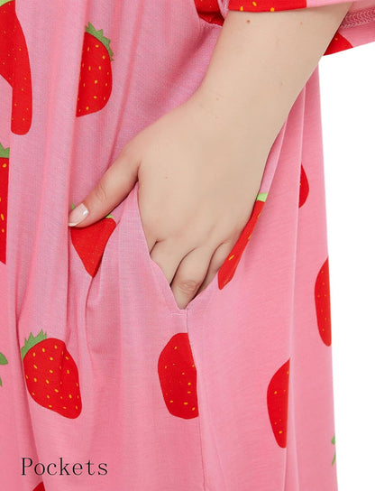 KFUBUO Plus Size Nightgowns for Women Oversized Sleep Tshirts Dress Short Sleeves Sleepwear With Pocket Fit S-5XL