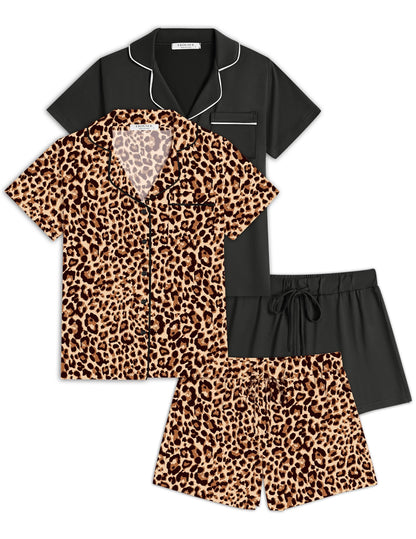 Ekouaer Womens Pajamas Set 2 Pack Button Down Summer Short Sleeve Pjs S-XXL