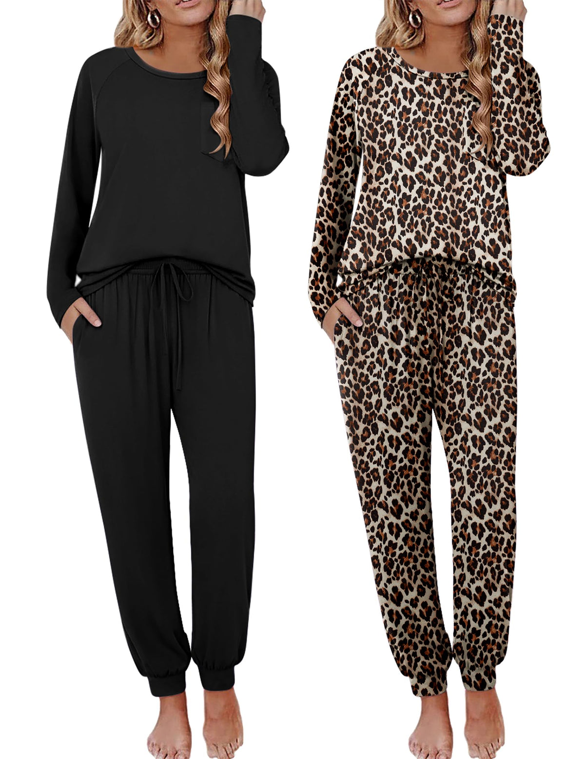 Ekouaer 2 Pack Womens Pajama Sets Long Sleeve Pjs Soft Comfy Lounge Set
