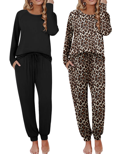 Ekouaer 2 Pack Womens Pajama Sets Long Sleeve Pjs Soft Comfy Lounge Set