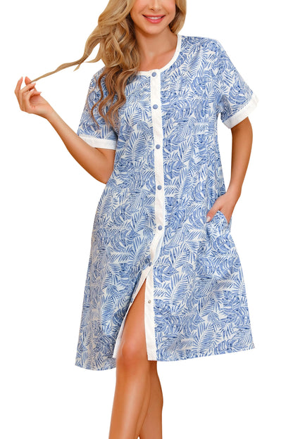 YOZLY House Dress for Women Short Sleeve House Coats Dusters Robe Moomoo nightgowns with Pockets