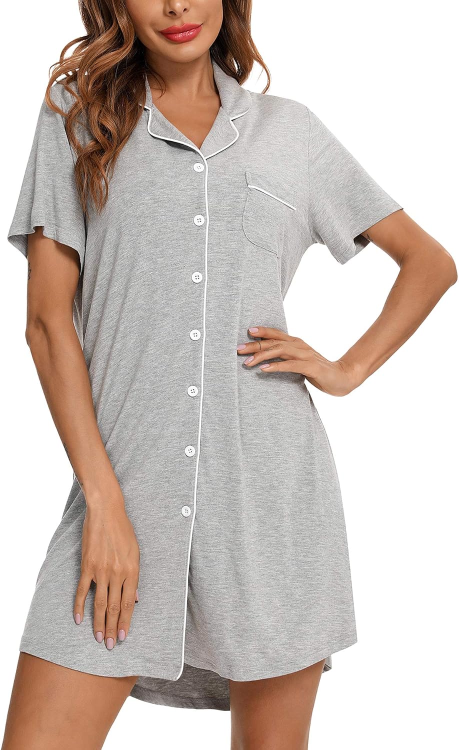 Senert Nightgowns for Women Button Down Sleeve Sleep Shirt Night Gowns