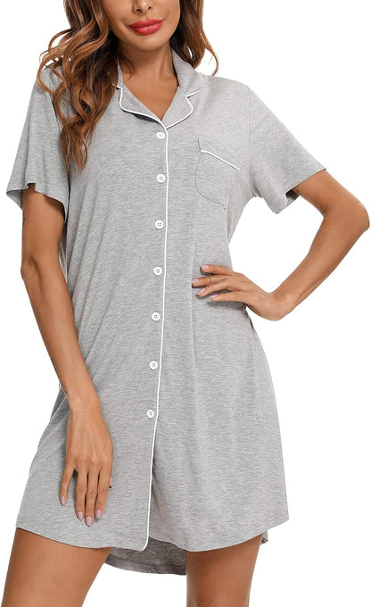 Senert Nightgowns for Women Button Down Sleeve Sleep Shirt Night Gowns