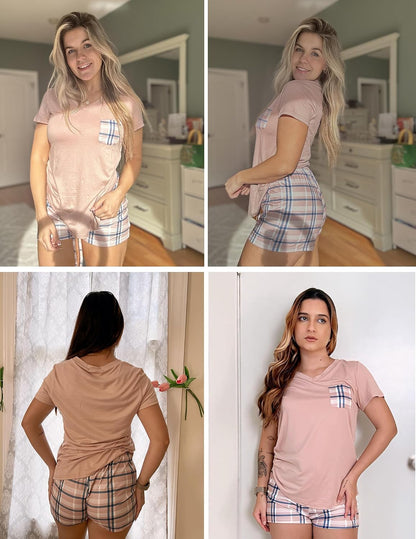 Ekouaer Womens Pajama Sets Shorts Soft 2 Piece Lounge Set with Chest Pocket