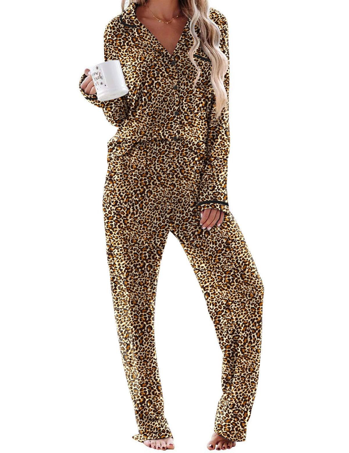 Ekouaer Womens Pajama Sets Long Sleeve Button Down 2 Piece Lounge Set