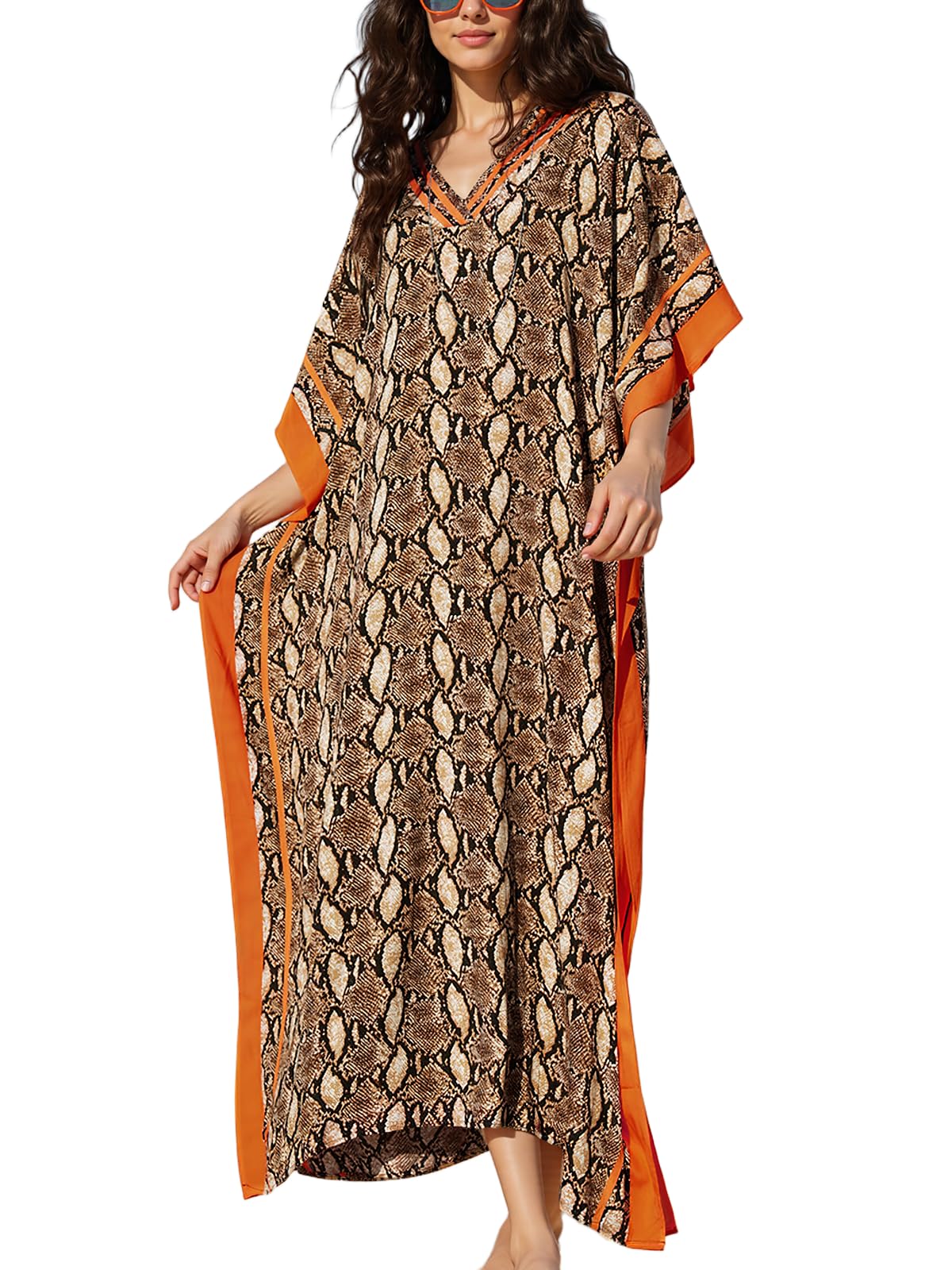 NFVNKJ Plus Size Mumu Dresses for Women - Boho Batwing Sleeve Caftan with Side Slits, Long Moo Moo Nightgown & Beach Cover Up