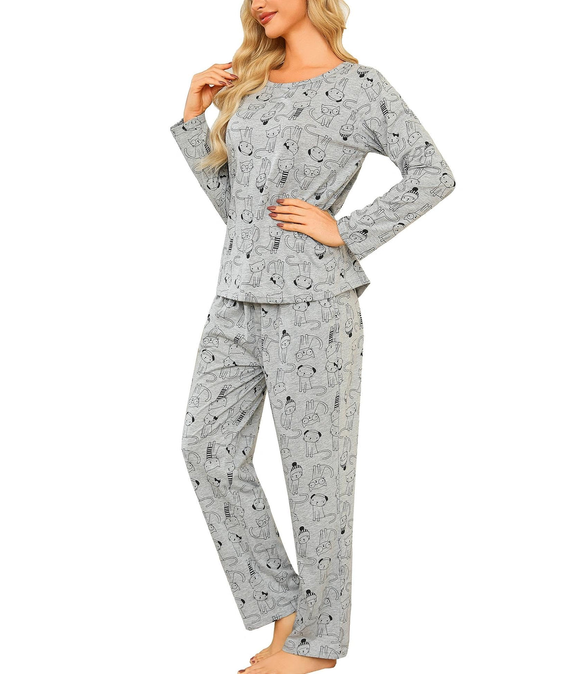 ENJOYNIGHT Womens Pajama Set Cotton Pjs Long Sleeve Sleepwear with Pockets