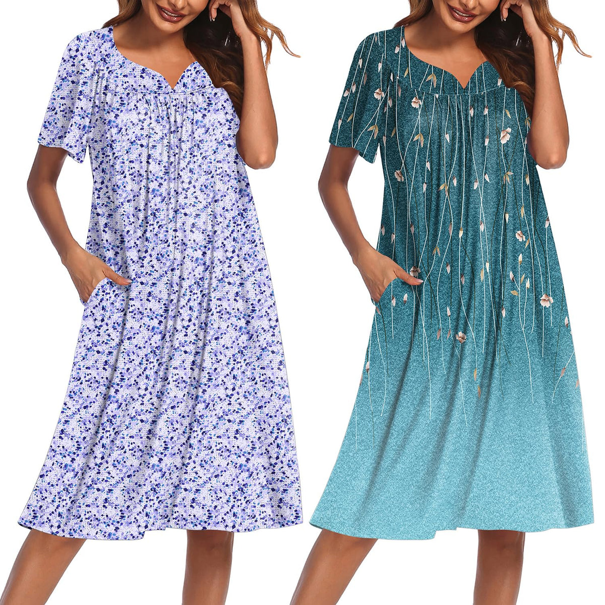 Ekouaer 2 Pack House Dresses for Women with Pockets Short Sleeve Moo Moos