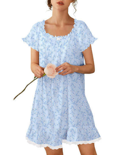 Ekouaer Cotton Nightgowns for Women Short Sleeve Victorian Night Gowns