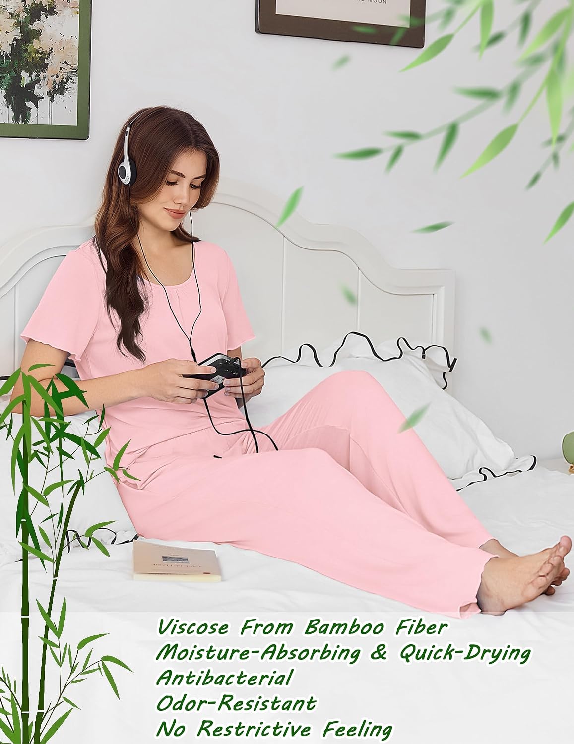 Ekouaer Womens Pajama Sets Viscose from Bamboo Top With Pants Lounge Set