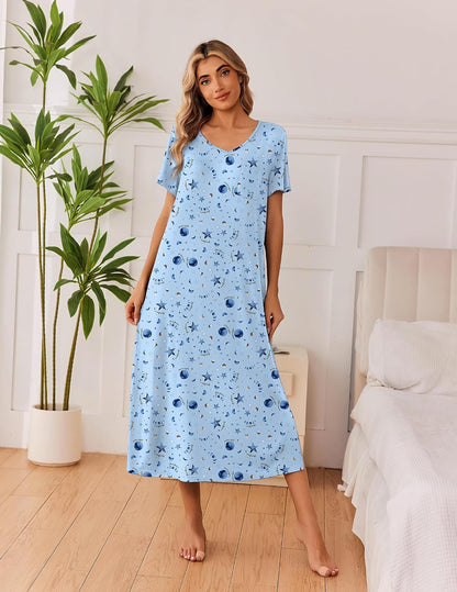 Ekouaer Long Nightgowns for Women 3 Pack Plus Size Short Sleeve House Dress