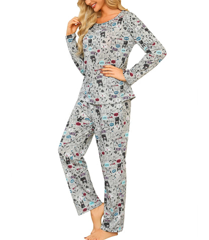 ENJOYNIGHT Womens Pajama Set Cotton Pjs Long Sleeve Sleepwear with Pockets