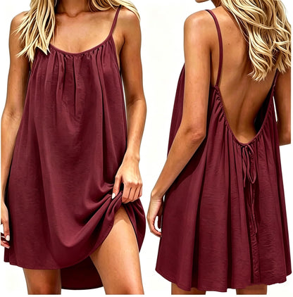 Backless Cami Dress for Women Short Mini Backless Dress Sleeveless Cami Lounge Dress Above Knee House Dress
