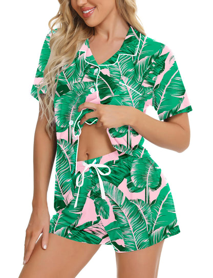 SWOMOG Womens Button Down Pajamas Set Short Sleeve Sleepwear Bride Soft Pj Lounge Sets XS-3XL