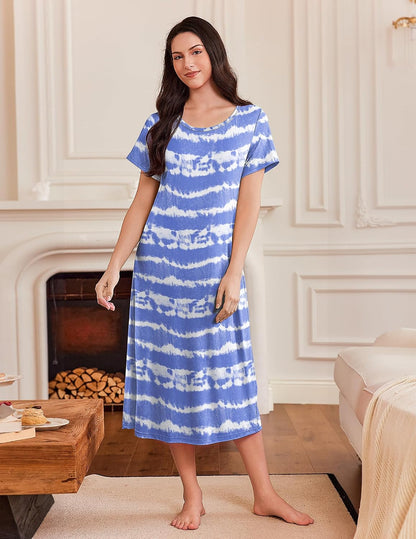 Ekouaer 3 Pack Long Nightgowns for Women House Dress Plus Size Nightshirt